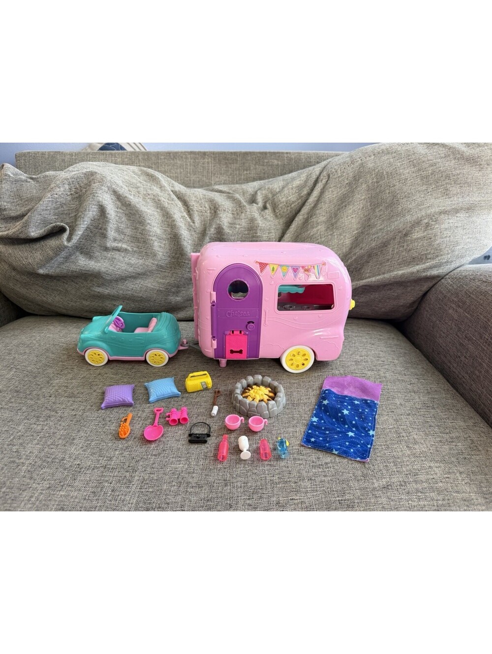 Barbie Club Chelsea Camper Playset Car Trailer Camping Accessories NO DOLL